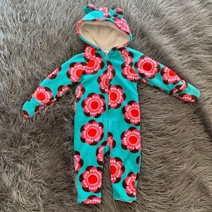 Old Navy Fleece Snowsuit EUC One Piece Bunting Floral Girls Footless Hand Covers
